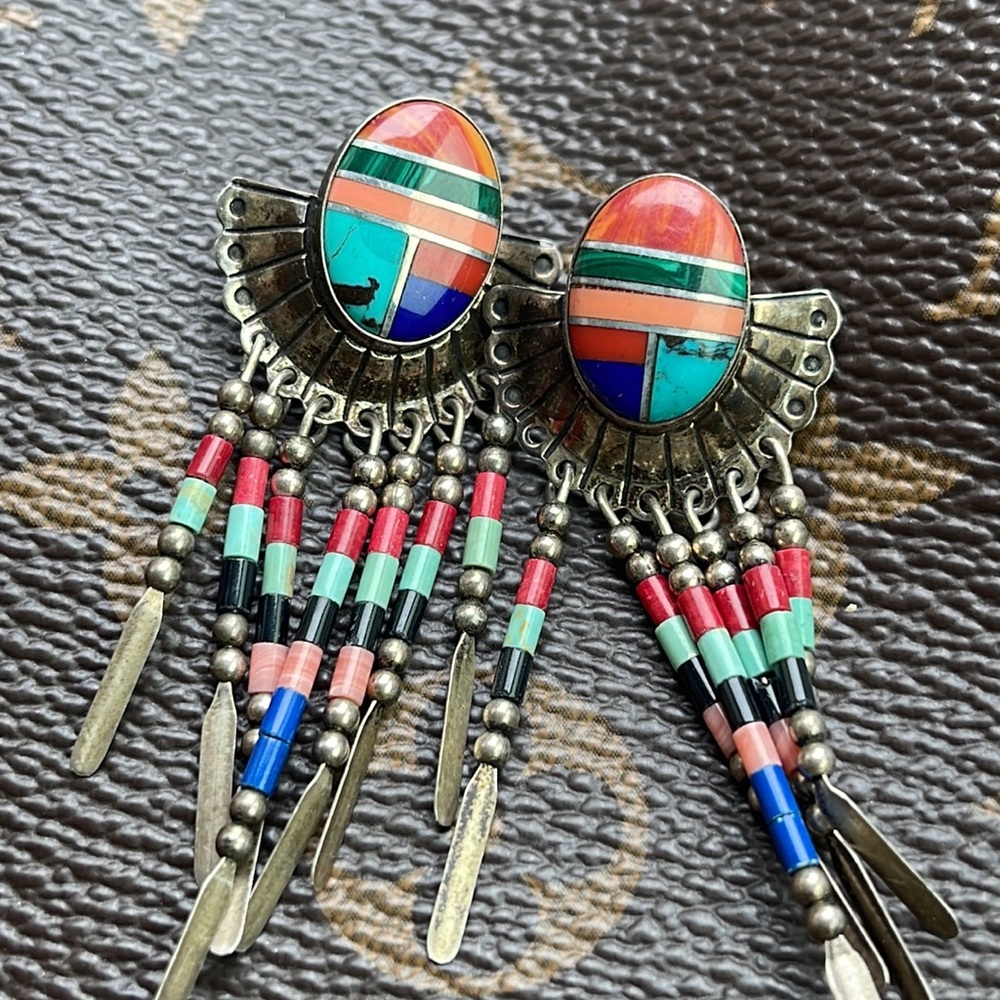 Beautiful navajo earrings turquoise coral malachite